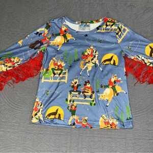 Colorful Western Themed Kids Top Fringe Christmas cowboy Santa bull riding 3t